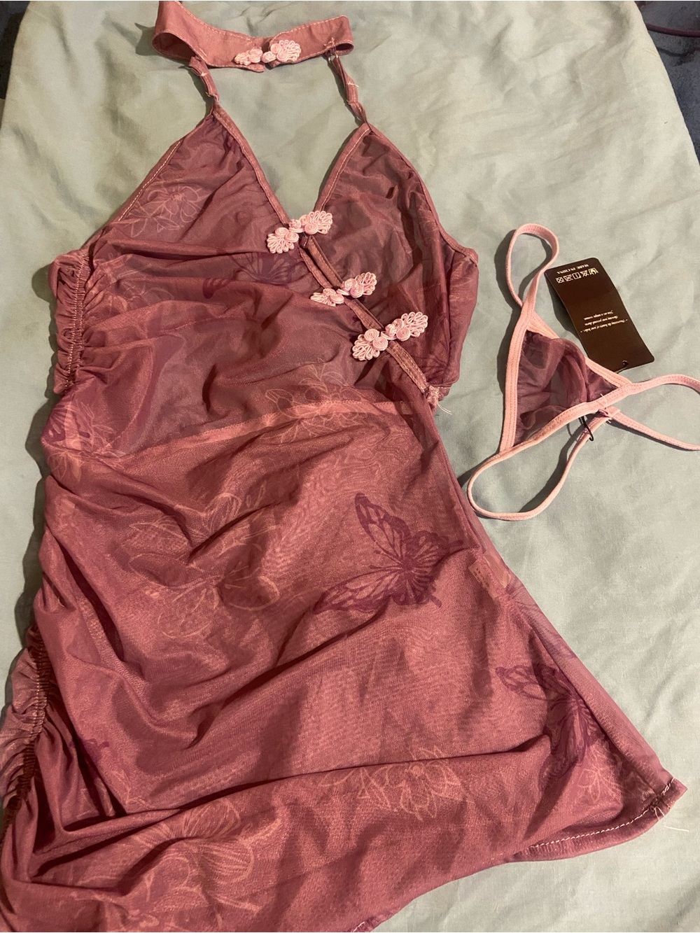 Sheer Butterfly Chemise Nightdress in Dusty Purple